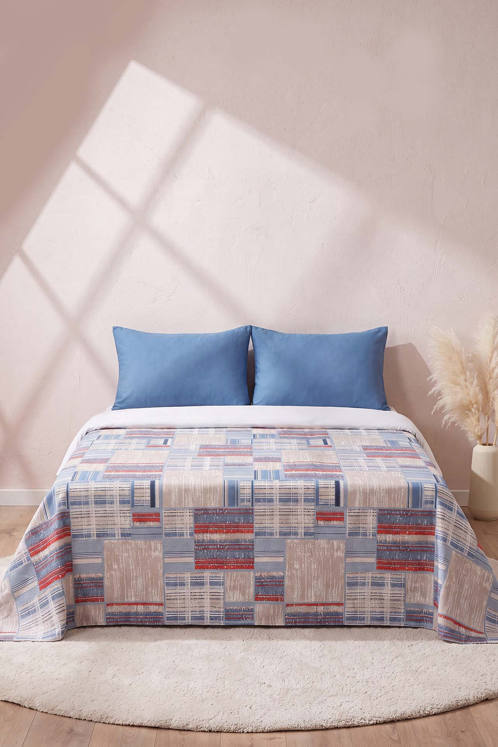 Blue Collage Pattern Printed Double Piqué Blanket 200 × 230 cm