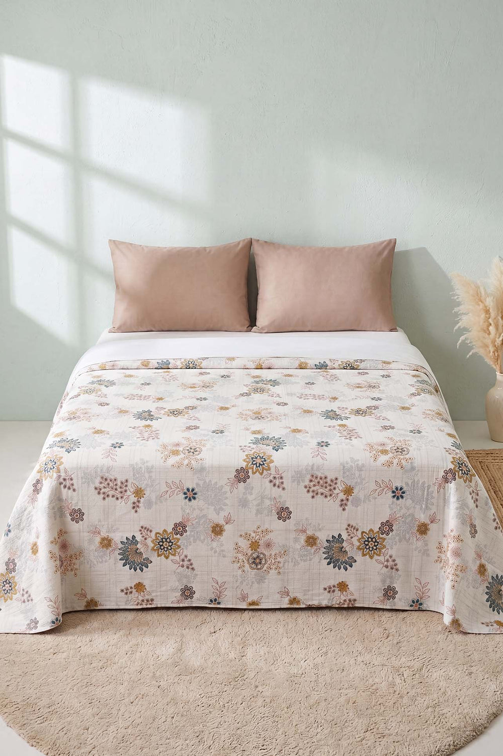 Natural Floral Pattern Printed Double Piqué Blanket 200 × 230 cm