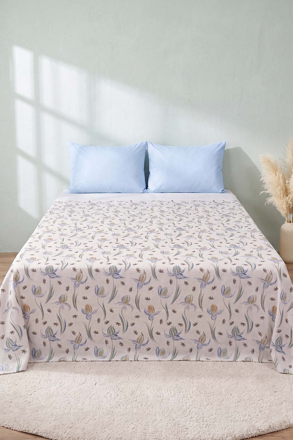 Blue Freesia Pattern Printed Double Piqué Blanket 200 × 230 cm
