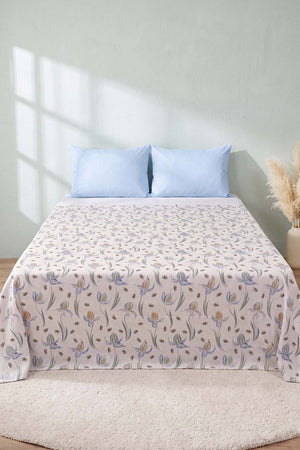 Mavi Frezya Desenli Çift Kişilik Baskılı Pike Yatak Örtüsü 200X230 Cm