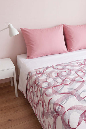 Pembe Soyut Desenli Çift Kişilik Baskılı Pike Yatak Örtüsü 200X230 Cm