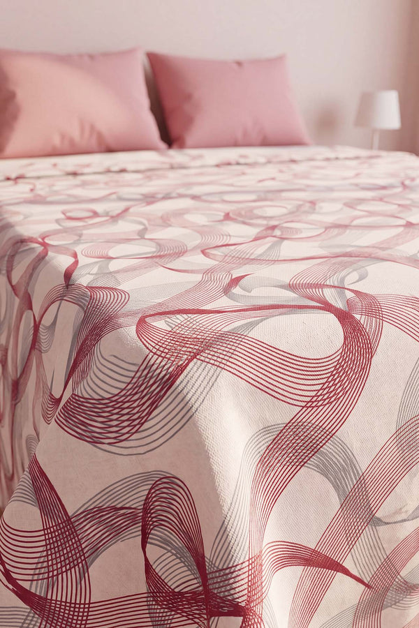 Pembe Soyut Desenli Çift Kişilik Baskılı Pike Yatak Örtüsü 200X230 Cm