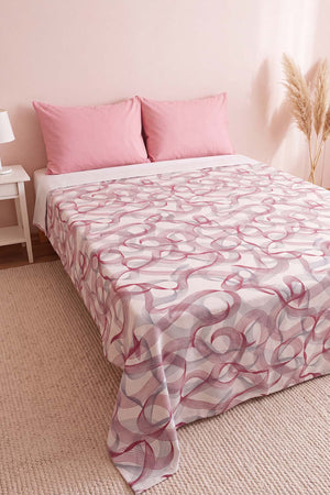 Pembe Soyut Desenli Çift Kişilik Baskılı Pike Yatak Örtüsü 200X230 Cm