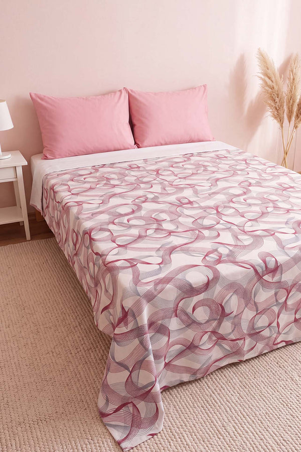 Pembe Soyut Desenli Çift Kişilik Baskılı Pike Yatak Örtüsü 200X230 Cm
