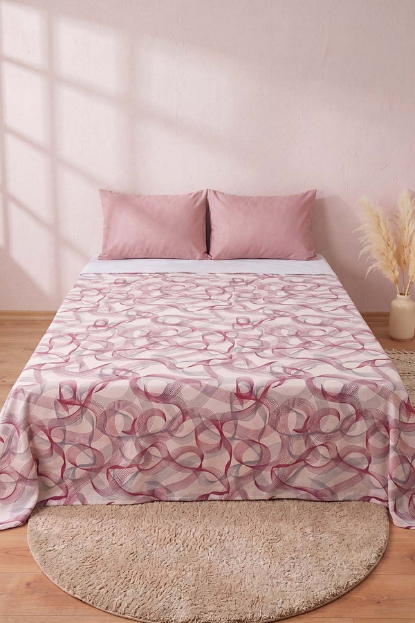 Pembe Soyut Desenli Çift Kişilik Baskılı Pike Yatak Örtüsü 200X230 Cm