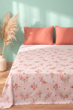 Pembe Kır Çiçeği Desenli Çift Kişilik Baskılı Pike Yatak Örtüsü 200X230 Cm