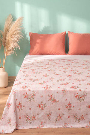 Pembe Kır Çiçeği Desenli Çift Kişilik Baskılı Pike Yatak Örtüsü 200X230 Cm