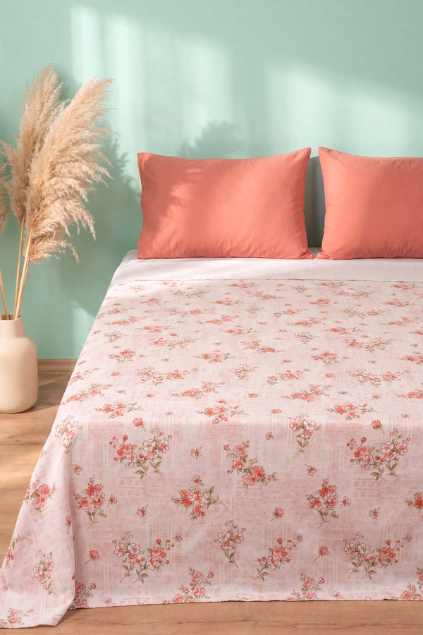 Pembe Kır Çiçeği Desenli Çift Kişilik Baskılı Pike Yatak Örtüsü 200X230 Cm