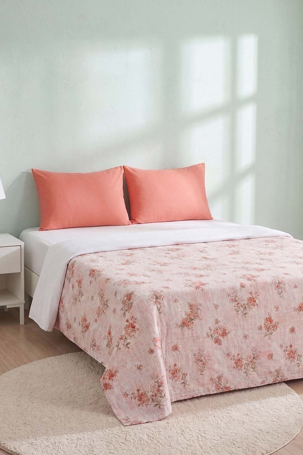 Pembe Kır Çiçeği Desenli Çift Kişilik Baskılı Pike Yatak Örtüsü 200X230 Cm