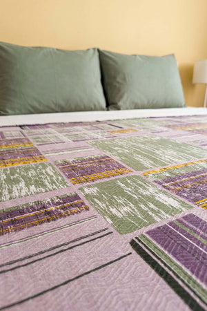 Mor Kolaj Desenli Çift Kişilik Baskılı Pike Yatak Örtüsü 200X230 Cm