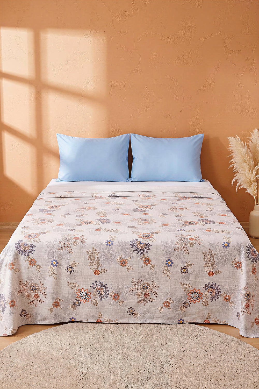Vibrant Floral Patterned Double Printed Bedspread & Pique 200x230 Cm