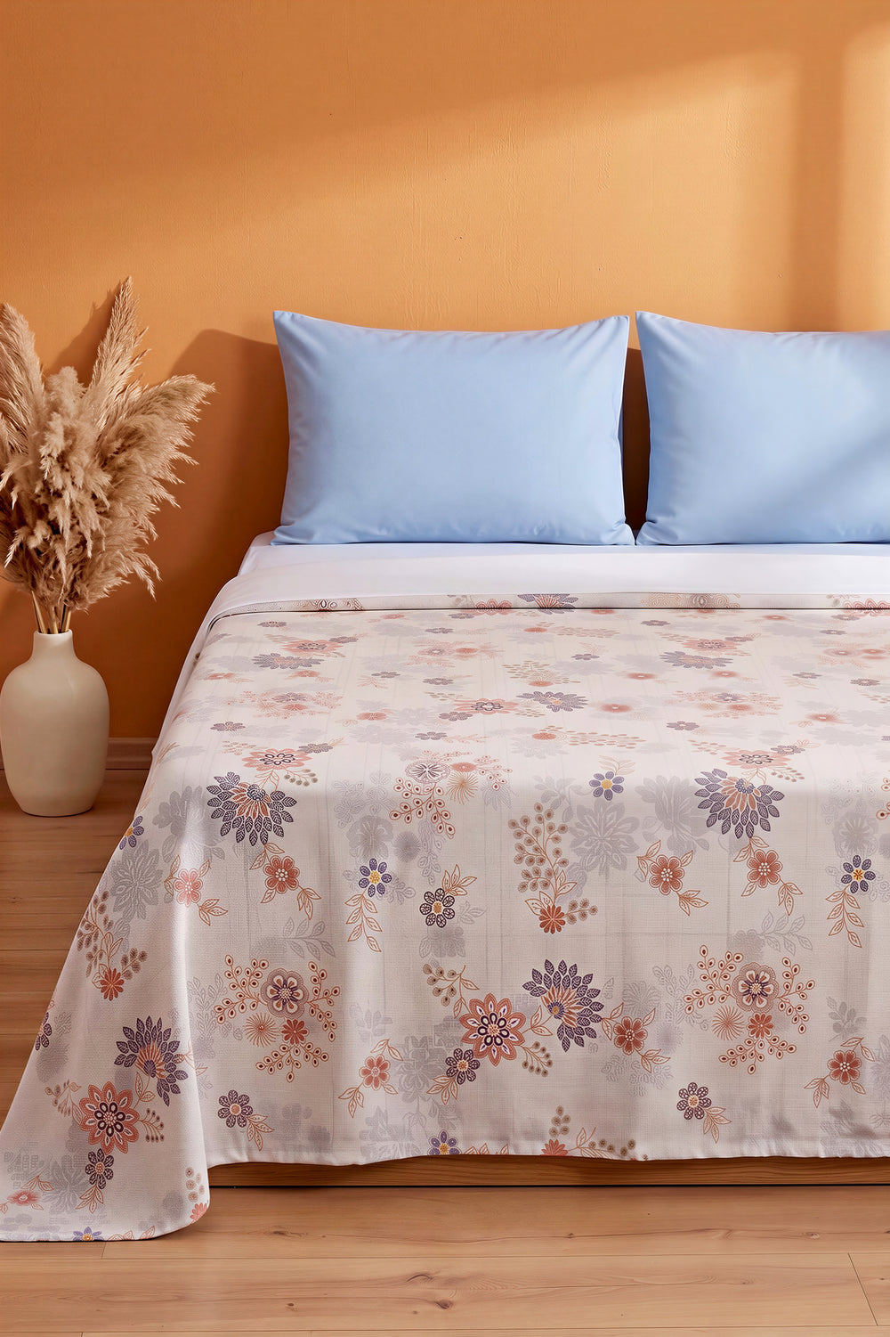 Vibrant Floral Patterned Double Printed Bedspread & Pique 200x230 Cm