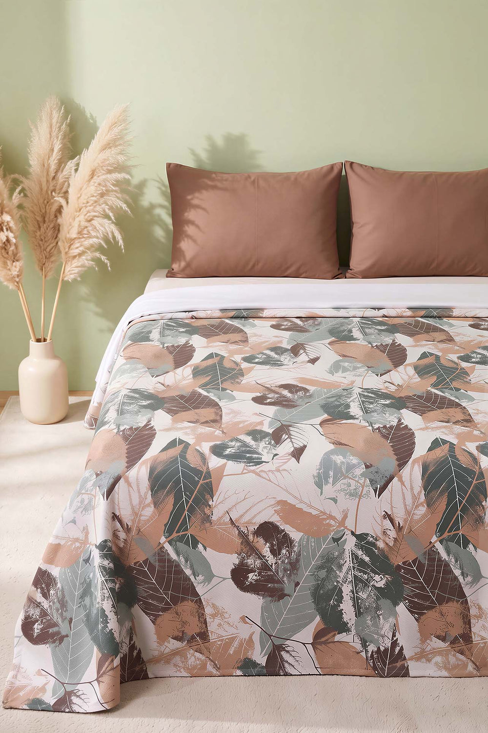 Green Silva Patterned Double Printed Bedspread & Pique 200x230 Cm