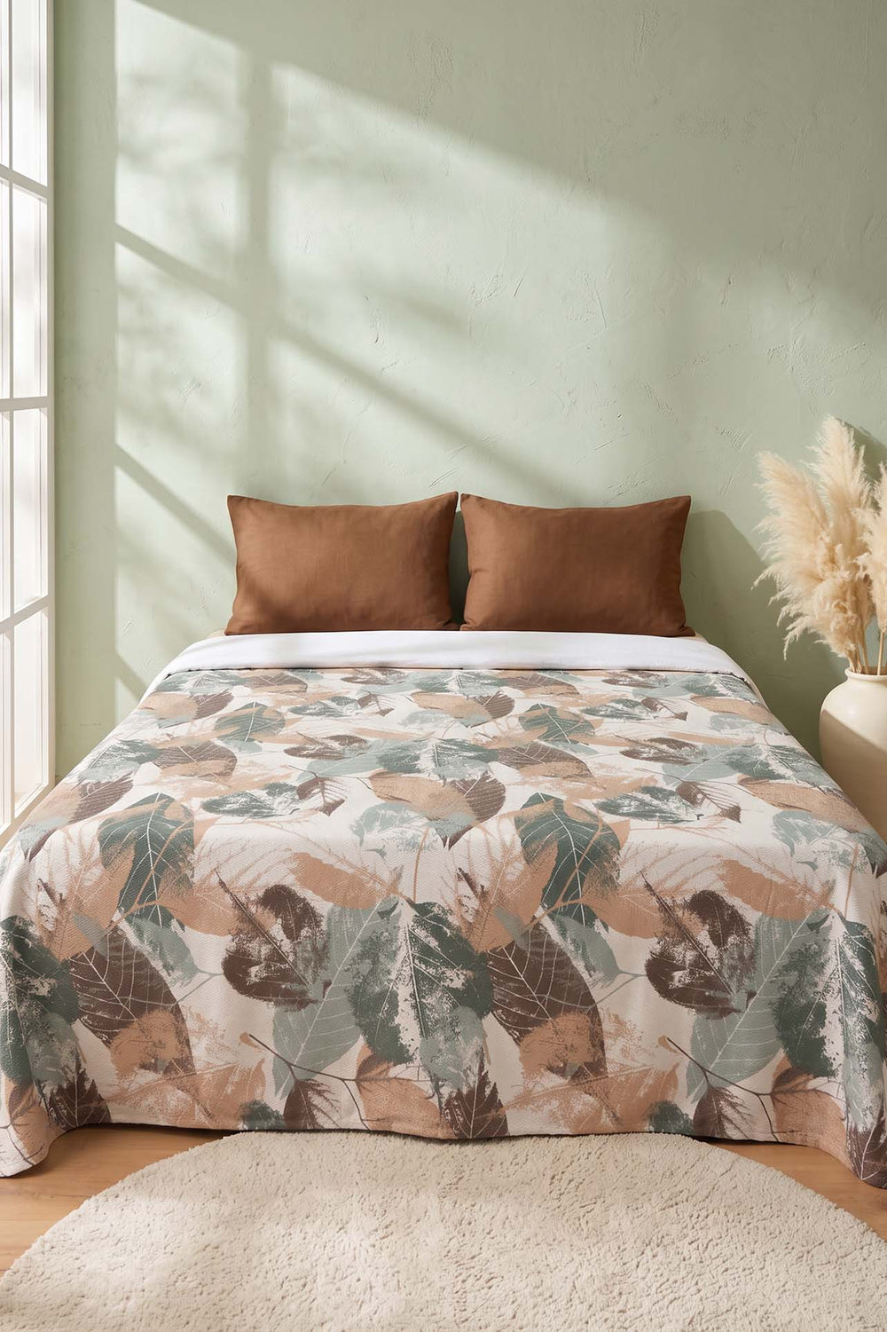 Green Silva Patterned Double Printed Bedspread & Pique 200x230 Cm