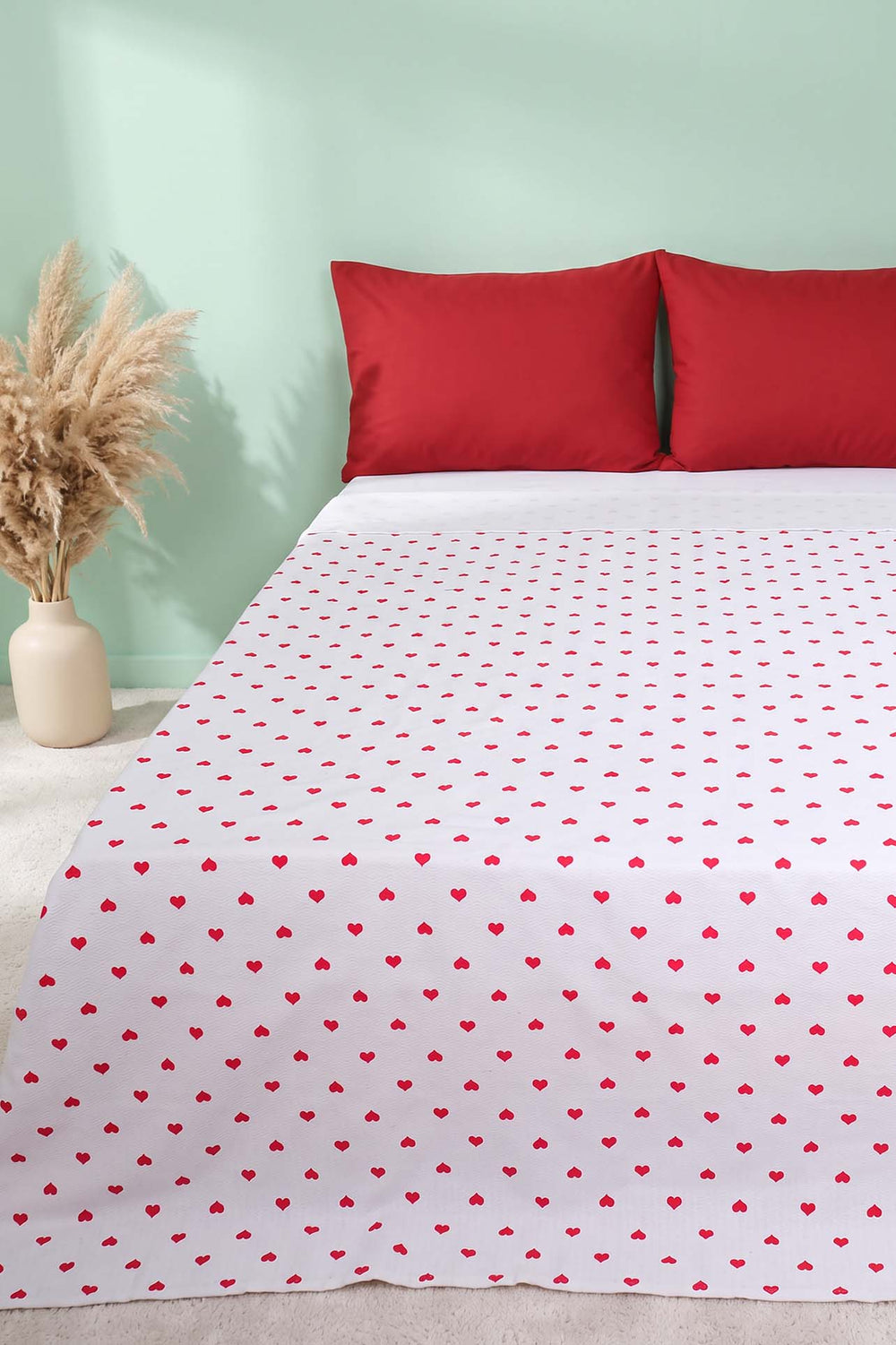 Mini Heart Patterned Double Printed Bedspread & Pique 200x230 Cm