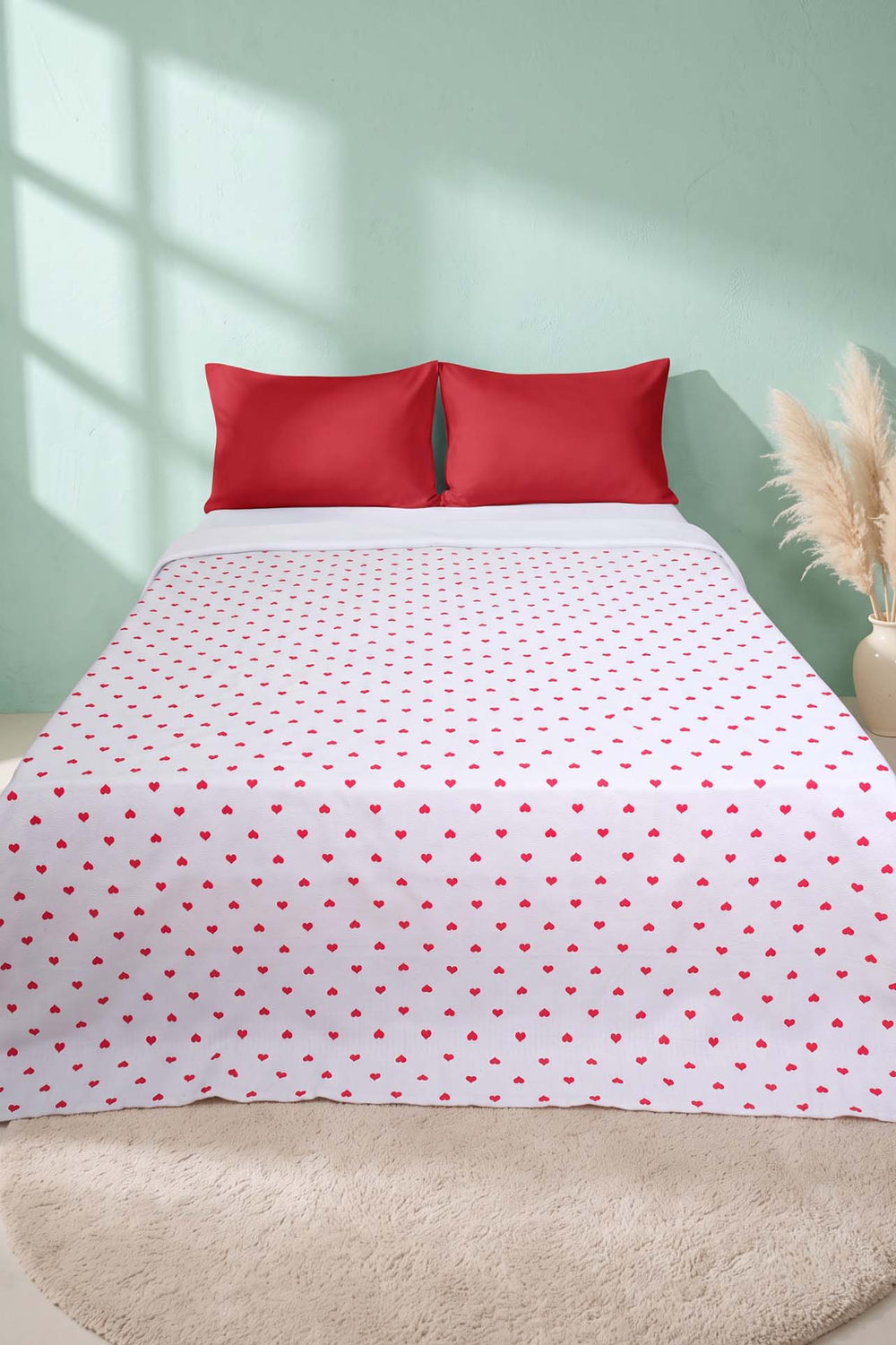 Mini Heart Patterned Double Printed Bedspread & Pique 200x230 Cm