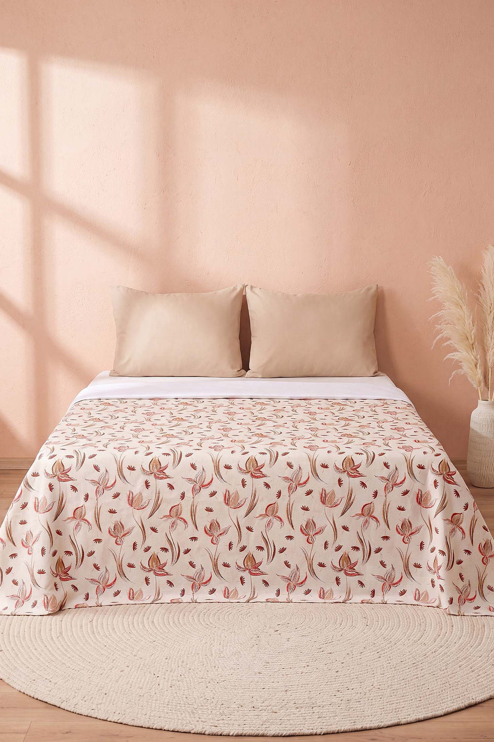 Red Freesia Patterned Double Printed Bedspread & Pique 200x230 Cm