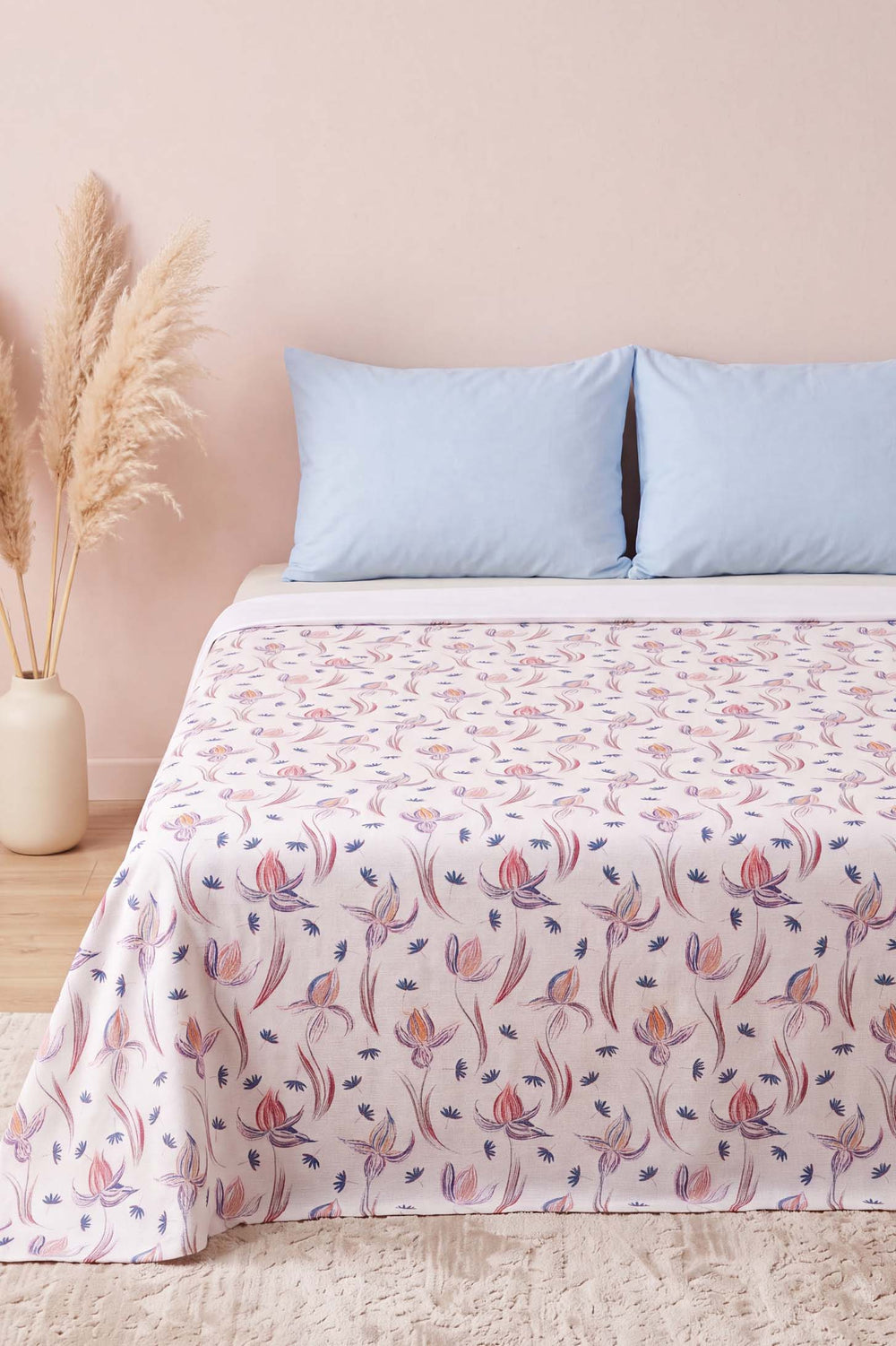 Purple Freesia Patterned Double Printed Bedspread & Pique 200x230 Cm