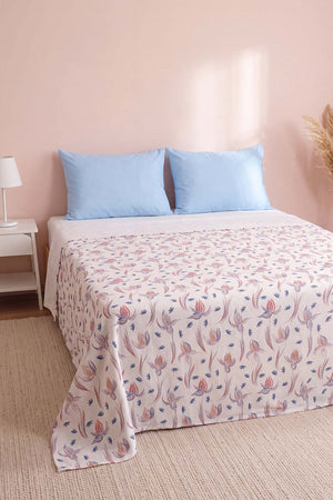 Mor Frezya Desenli Çift Kişilik Baskılı Pike Yatak Örtüsü 200X230 Cm