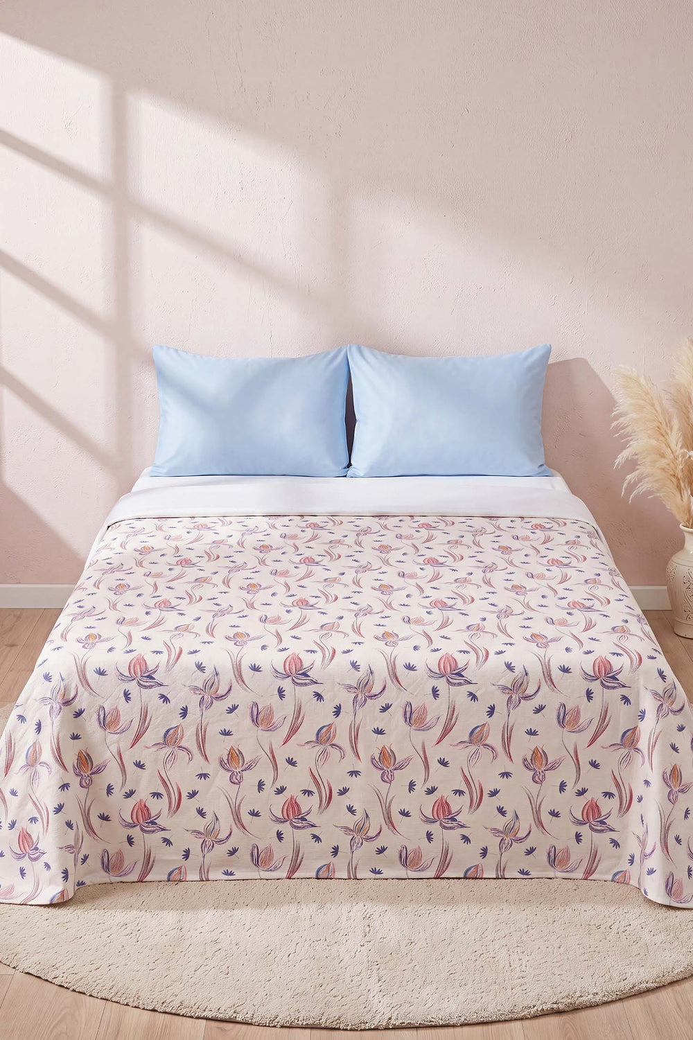Purple Freesia Patterned Double Printed Bedspread & Pique 200x230 Cm