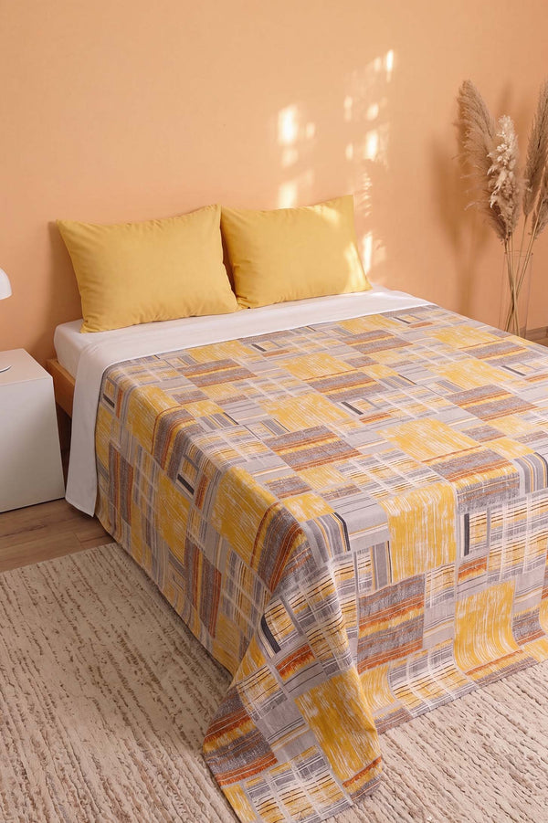 Hardal Kolaj Desenli Çift Kişilik Baskılı Pike Yatak Örtüsü 200X230 Cm