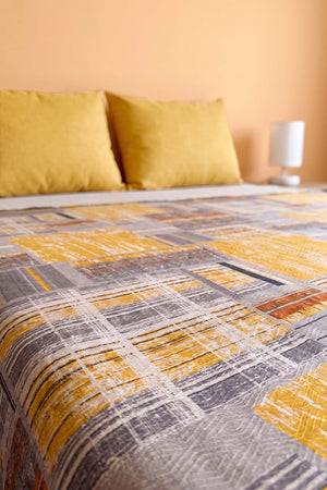 Hardal Kolaj Desenli Çift Kişilik Baskılı Pike Yatak Örtüsü 200X230 Cm