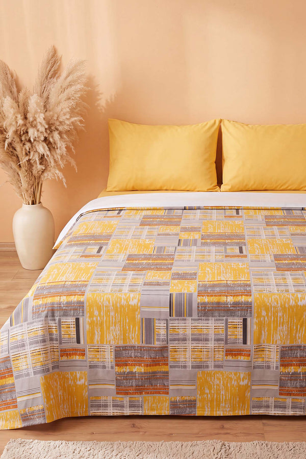 Hardal Kolaj Desenli Çift Kişilik Baskılı Pike Yatak Örtüsü 200X230 Cm