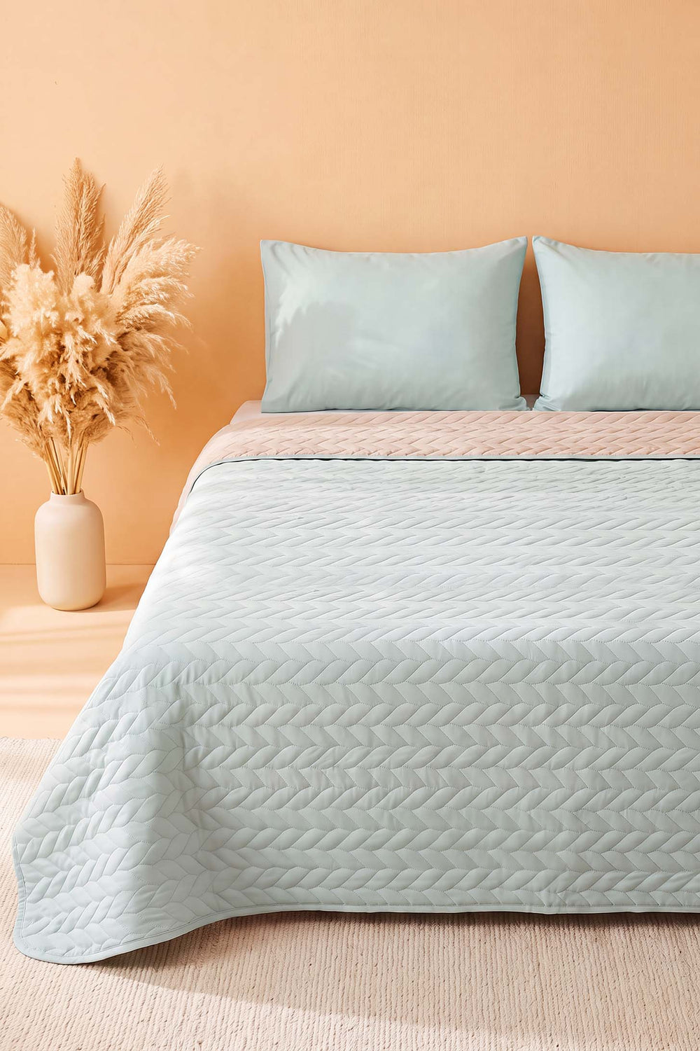 Sea Green Ultrasonic Reversible Double Quilted Bedspread & Pique 180x240 Cm