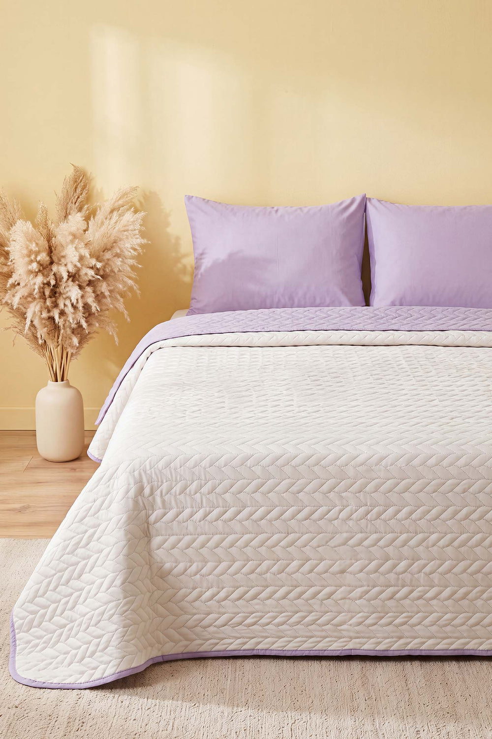 White Ultrasonic Reversible Double Quilted Bedspread & Pique 180x240 Cm