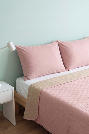 Pink Ultrasonic Reversible Double Quilted Bedspread & Pique 180x240 Cm