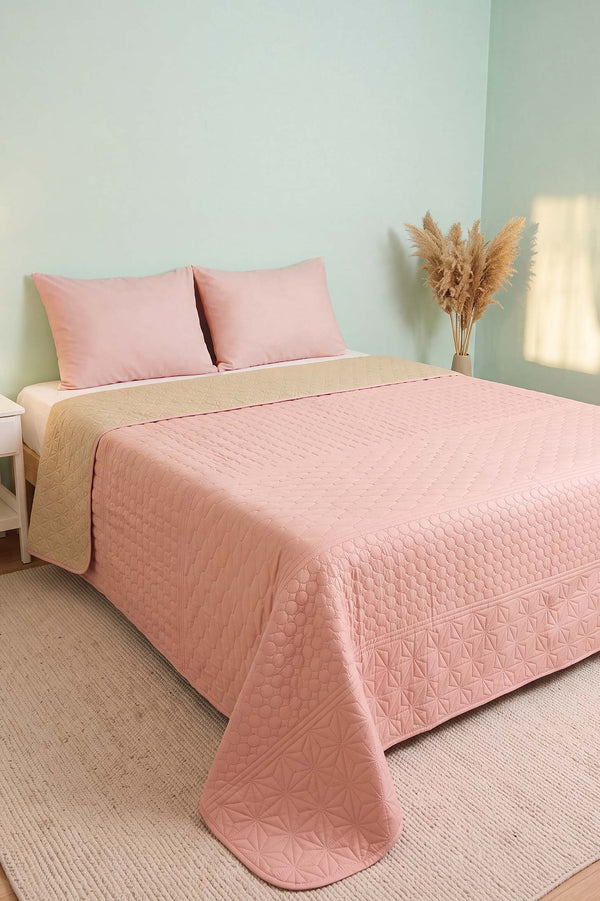 Pink Ultrasonic Reversible Double Quilted Bedspread & Pique 180x240 Cm