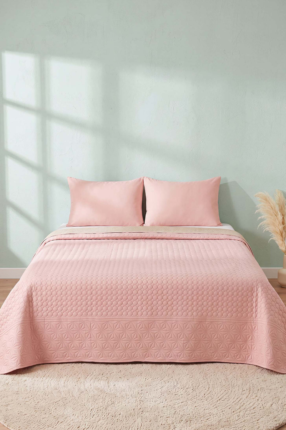 Pink Ultrasonic Reversible Double Quilted Bedspread & Pique 180x240 Cm