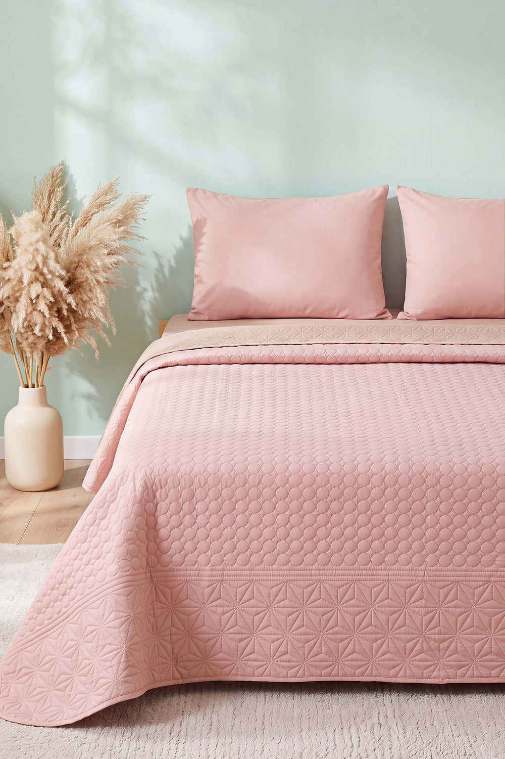 Pink Ultrasonic Reversible Double Quilted Bedspread & Pique 180x240 Cm
