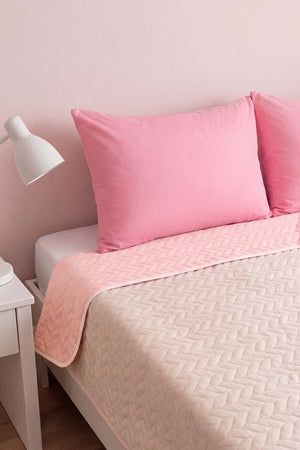 Powder Pink Ultrasonic Reversible Double Quilted Bedspread & Pique 180x240 Cm