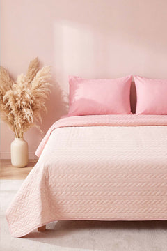 Powder Pink Ultrasonic Reversible Double Quilted Bedspread & Pique 180x240 Cm