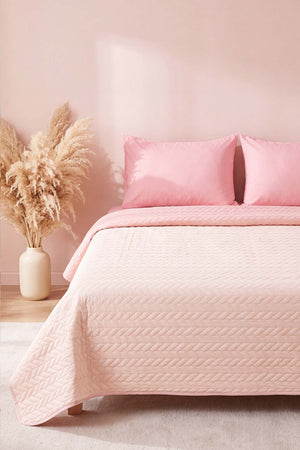 Powder Pink Ultrasonic Reversible Double Quilted Bedspread & Pique 180x240 Cm