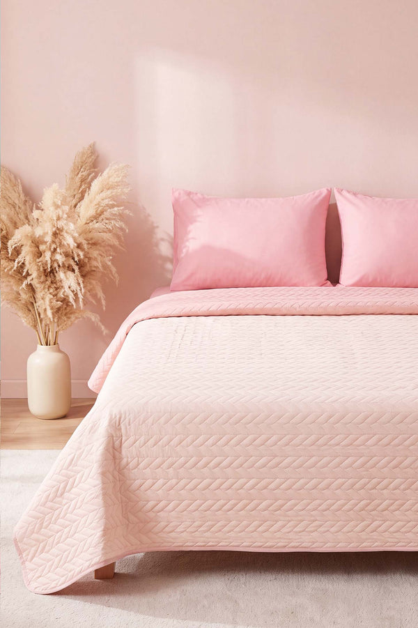 Powder Pink Ultrasonic Reversible Double Quilted Bedspread & Pique 180x240 Cm
