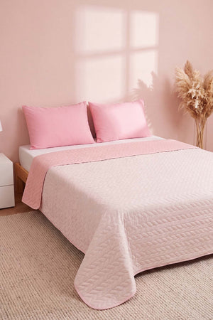 Powder Pink Ultrasonic Reversible Double Quilted Bedspread & Pique 180x240 Cm