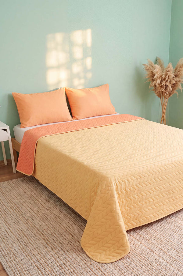 Yellow Ultrasonic Reversible Double Quilted Bedspread & Pique 180x240 Cm