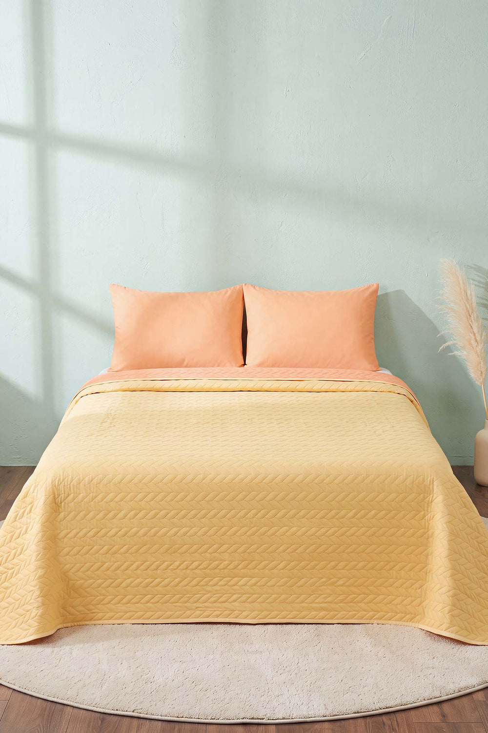 Yellow Ultrasonic Reversible Double Quilted Bedspread & Pique 180x240 Cm