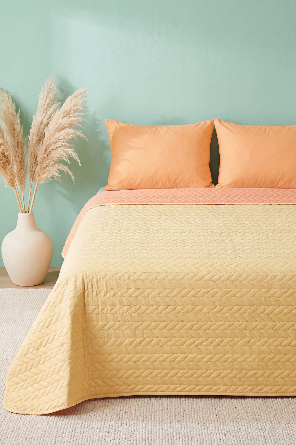 Yellow Ultrasonic Reversible Double Quilted Bedspread & Pique 180x240 Cm