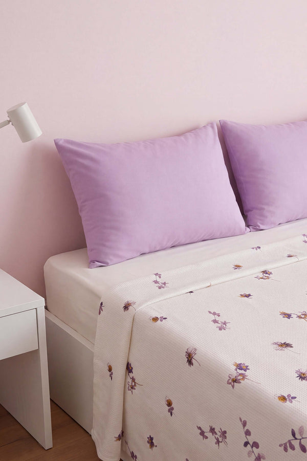Mor Flora Çift Kişilik Baskılı Pike Yatak Örtüsü 210X230 Cm