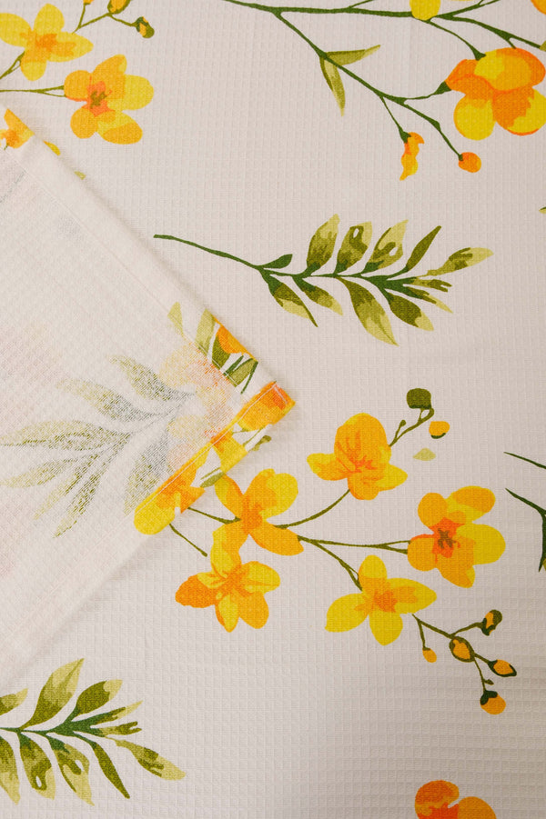 Sarı Daisy Çift Kişilik Baskılı Pike Yatak Örtüsü 210X230 Cm