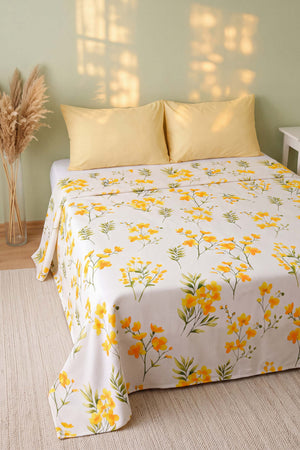 Sarı Daisy Çift Kişilik Baskılı Pike Yatak Örtüsü 210X230 Cm