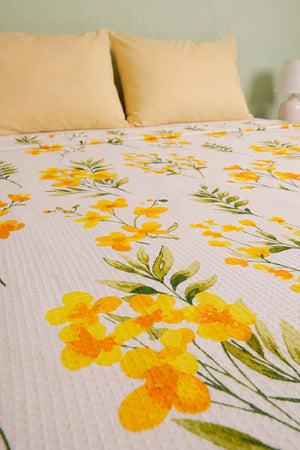 Sarı Daisy Çift Kişilik Baskılı Pike Yatak Örtüsü 210X230 Cm