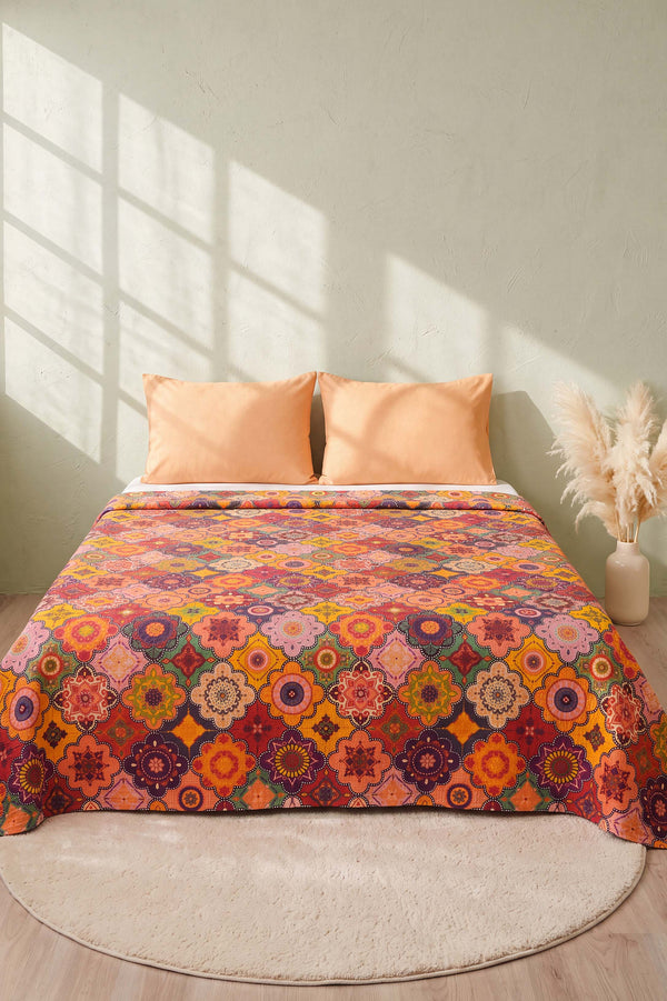 Renkli Anadolu Çift Kişilik Baskılı Pike Yatak Örtüsü 210X230 Cm