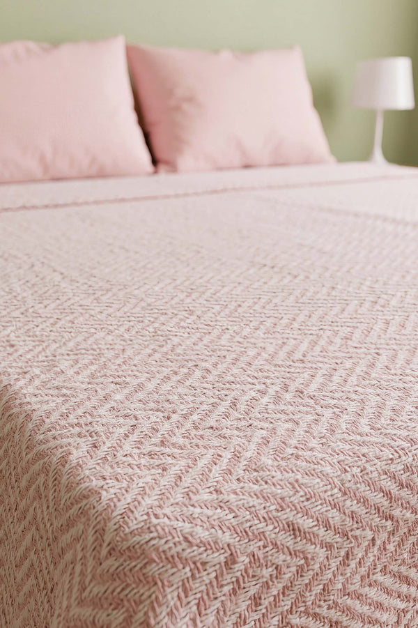 Pudra Zigzag Çift Kişilik Baskılı Pike Yatak Örtüsü 210X230 Cm
