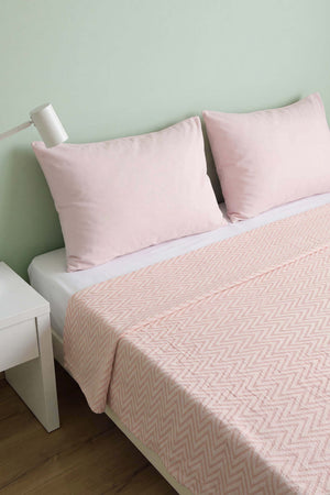Pudra Zigzag Çift Kişilik Baskılı Pike Yatak Örtüsü 210X230 Cm