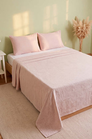 Pudra Zigzag Çift Kişilik Baskılı Pike Yatak Örtüsü 210X230 Cm
