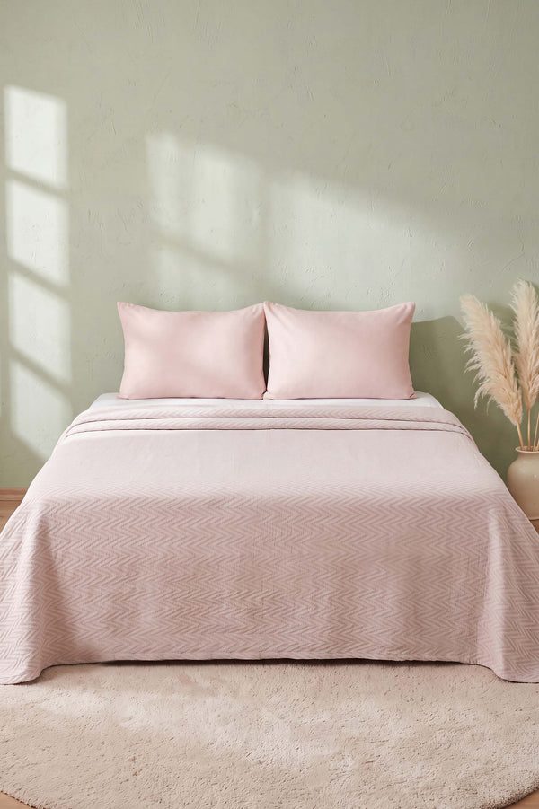 Pudra Zigzag Çift Kişilik Baskılı Pike Yatak Örtüsü 210X230 Cm